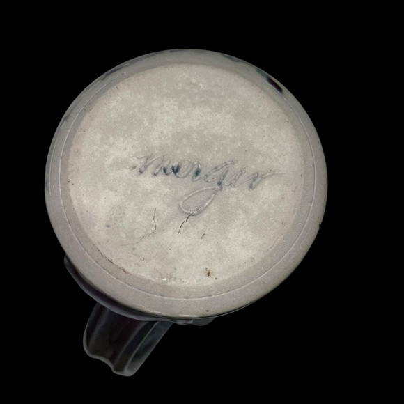 Handmade Purple Pottery Mug with Fish Carving Unique – Signed – 6” Tall 20oz - Picture 8 of 12